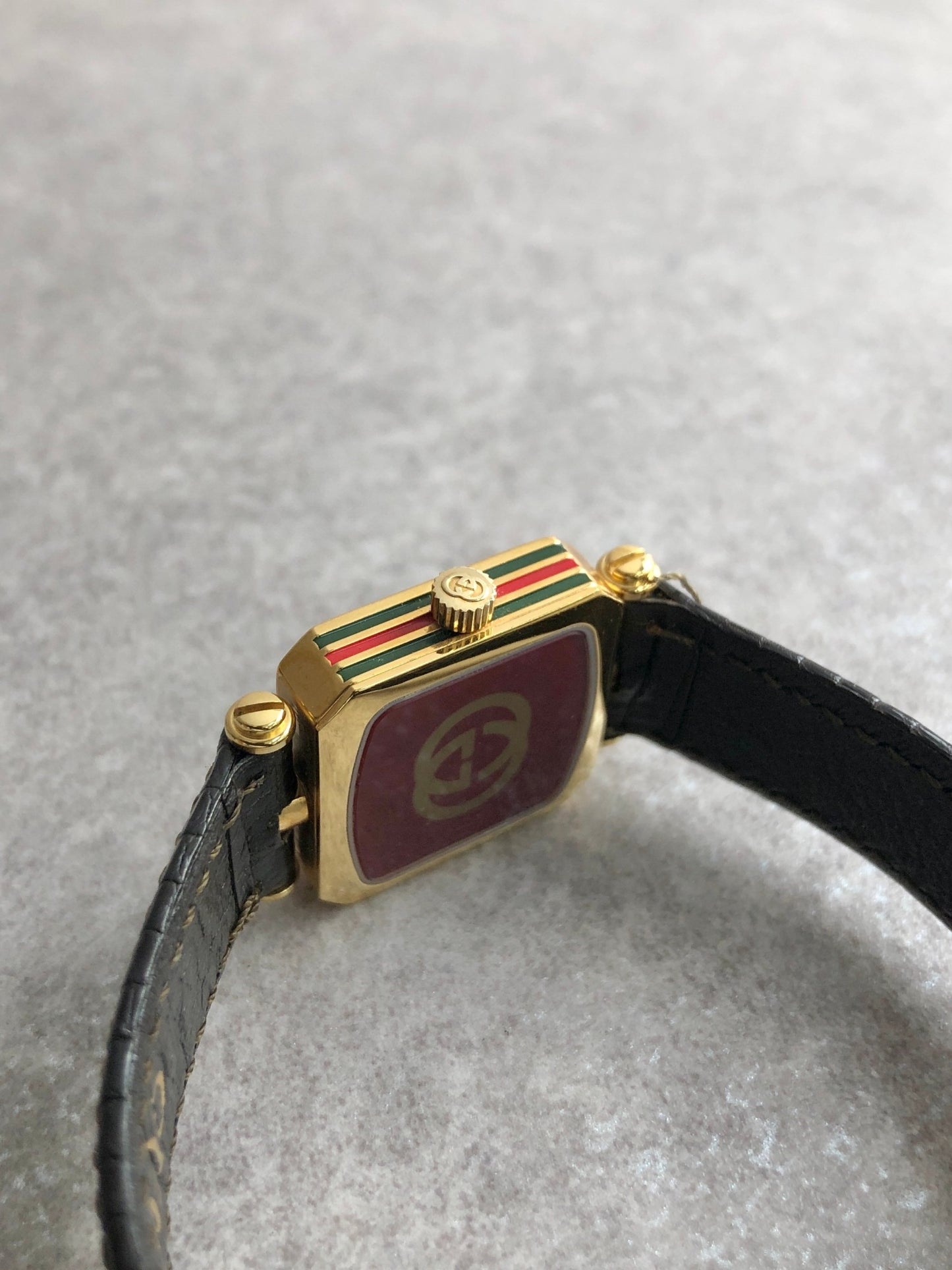 GUCCI Sherry Line Watch Gold×Black Vintage tgjeem