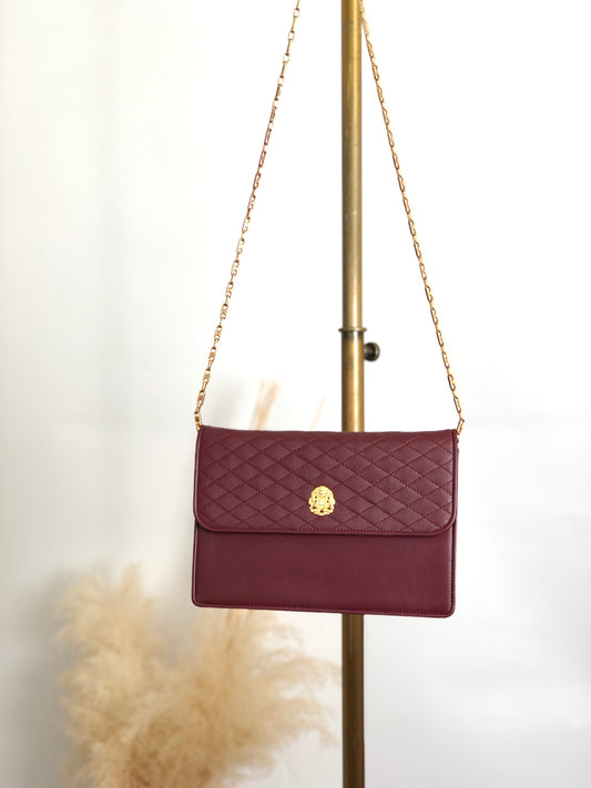 CELINE Emblem Chain Shoulder bag Bordeaux Vintage u8v6w3