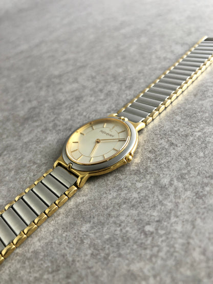 Yves Saint Laurent YSL Logo Quartz Watch Silver×Gold 2823-268440 Vintage 43tt8e