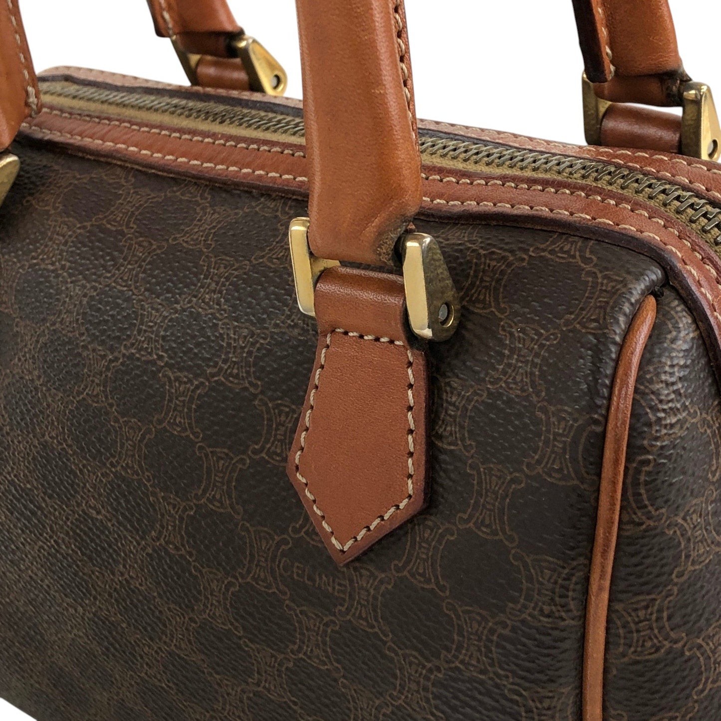 CELINE Macadam Blason Two-way Small Boston bag Shoulder bag Brown Vintage 2kpnhi