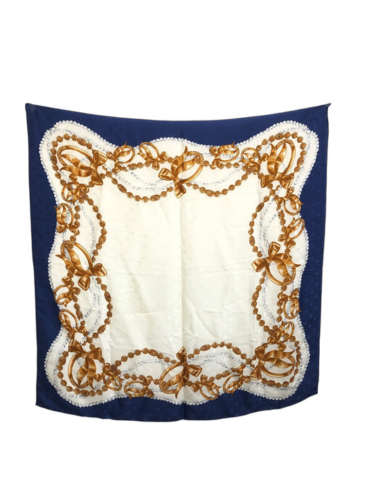 Christian Dior Ribbon Motif Scarf White×Blue Silk Vintage 4m2iap