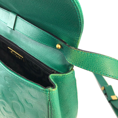 Yves Saint Laurent YSL Embossed Leather Crossbody Round Shoulder bag Green Vintage x7hcn4