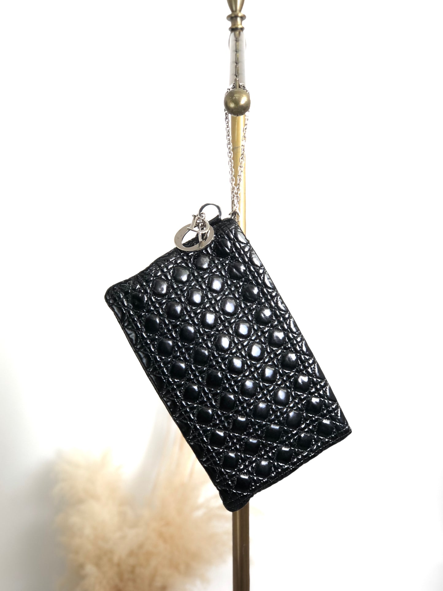 Christian Dior Cannage Logo Charm Handbag Black Vintage gk2smc