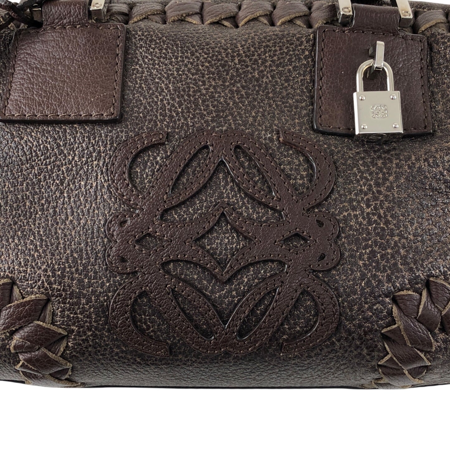 LOEWE Amazona28 Anagram Handbag Boston bag Brown Vintage rd4izx