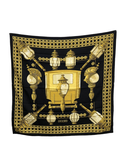 HERMES Silk Scarf Black×Gold Vintage 4zy8gj