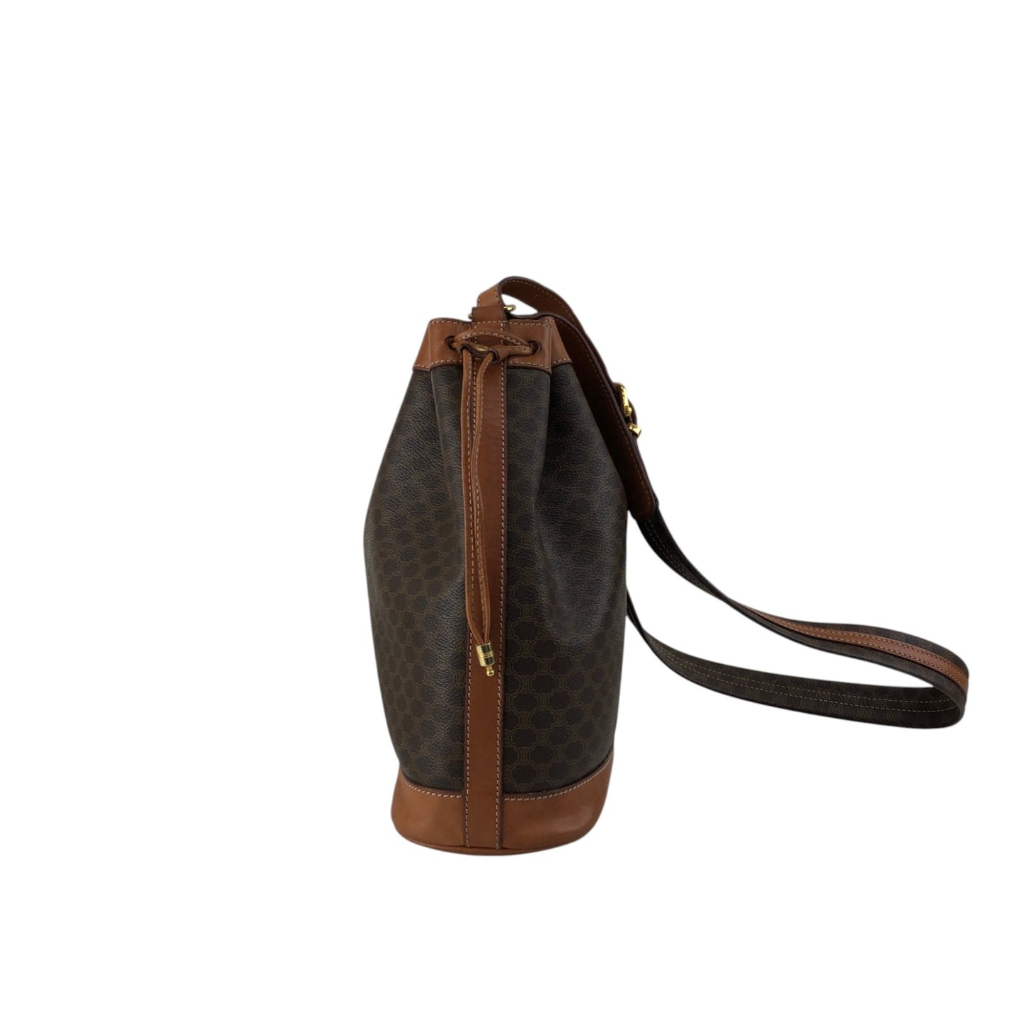 CELINE Macadam Blason Drawstring Shoulder bag Brown Vintage ywg4rj