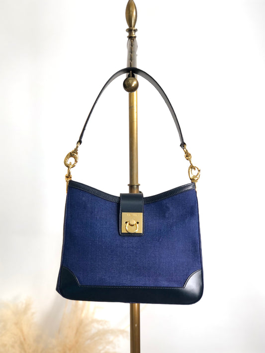 CELINE Gancini Shoulder bag Navy Vintage nnpwss