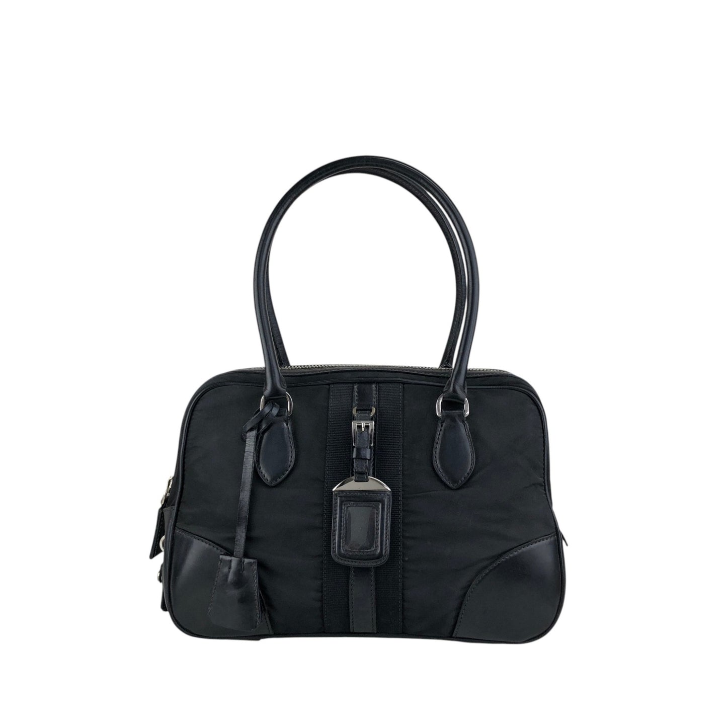 PRADA Tessuto Triangle Logo Small Boston bag Handbag Black Vintage vv4j5d