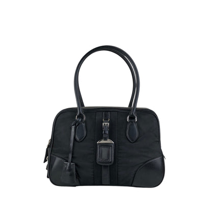 PRADA Tessuto Triangle Logo Small Boston bag Handbag Black Vintage vv4j5d