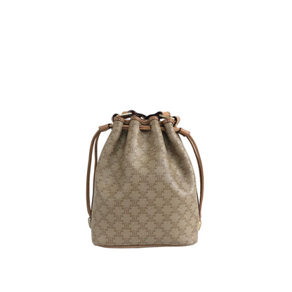 CELINE Macadam Blason Drawstring Small Shoulder bag Beige Vintage k56rng