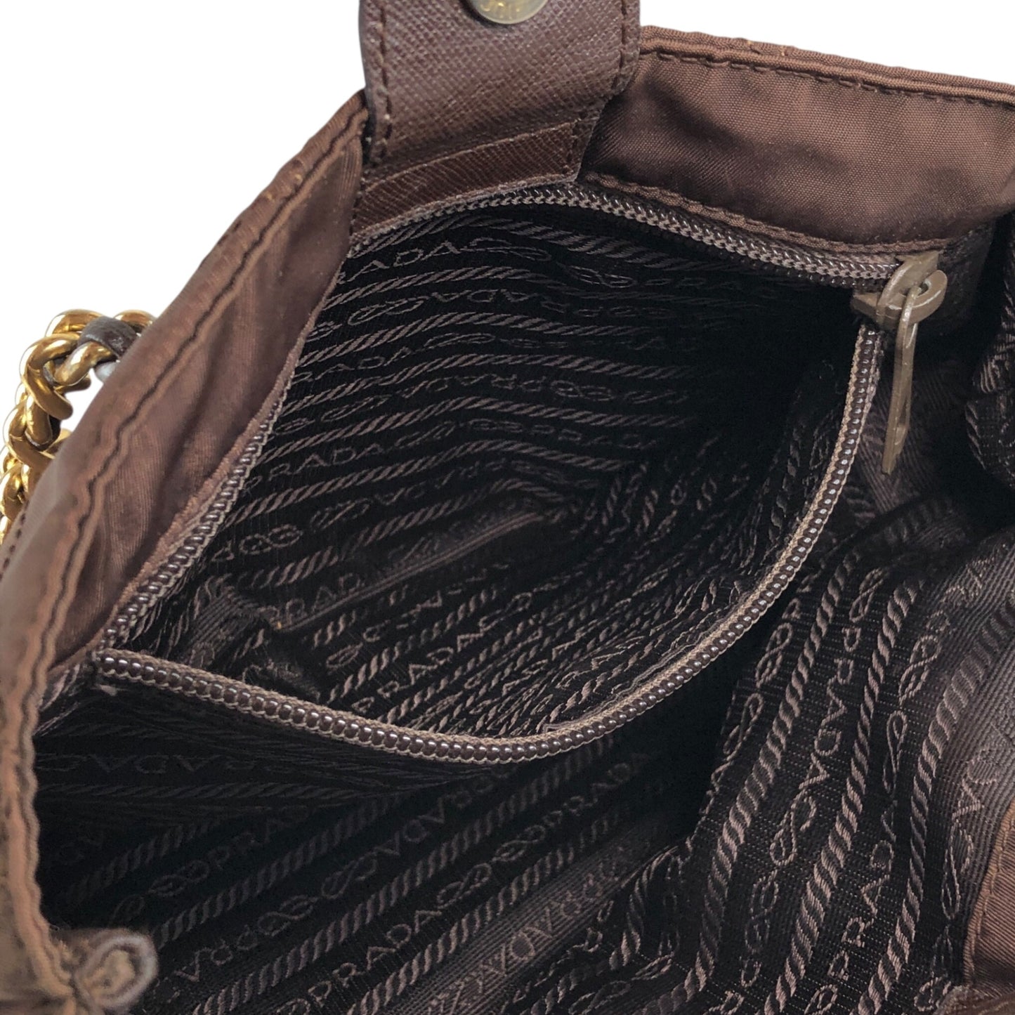 PRADA Triangle Logo Chain Shoulder bag Brown Vintage da3gbv