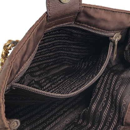 PRADA Triangle Logo Chain Shoulder bag Brown Vintage da3gbv