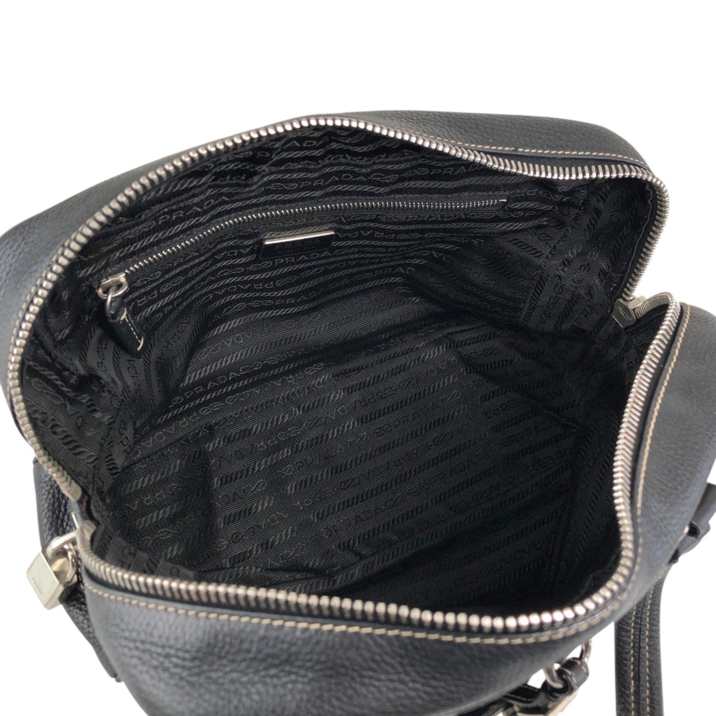 PRADA Logo Embossed Small Boston bag Handbag Black Vintage wuztbm