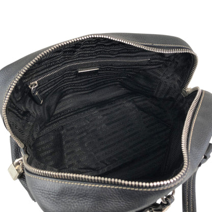 PRADA Logo Embossed Small Boston bag Handbag Black Vintage wuztbm