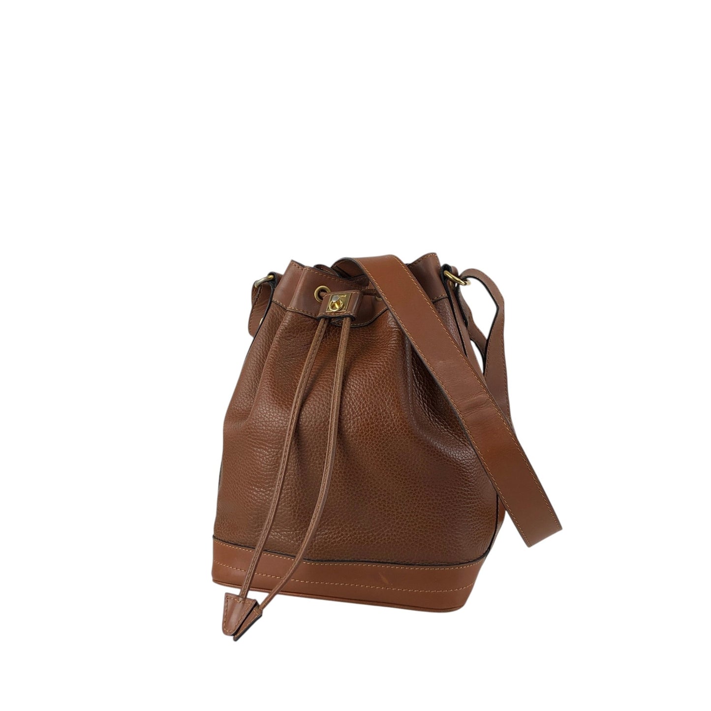 CELINE Gancini Drawstring Shoulder bag Brown Vintage 4uzkb3