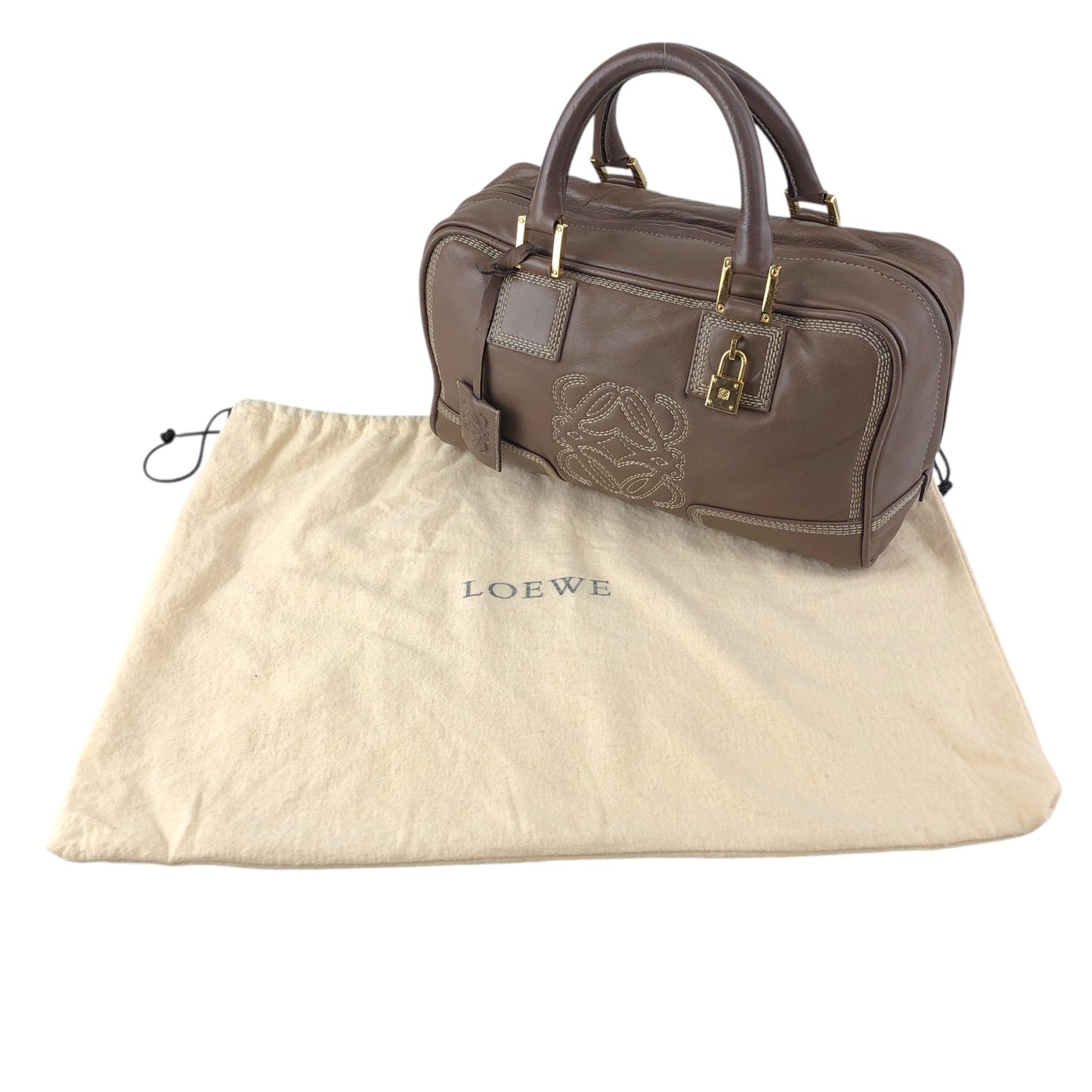 LOEWE Amazona Small Boston bag Handbag Brown Vintage irfyjk