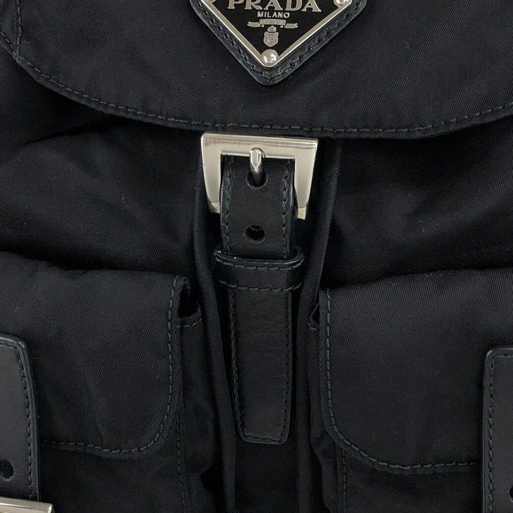 PRADA Triangle Logo Double Pocket Backpack Black Vintage ipfw4s