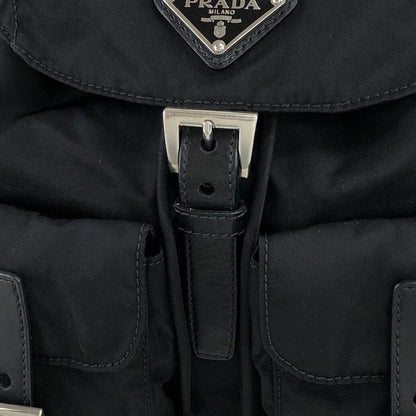 PRADA Triangle Logo Double Pocket Backpack Black Vintage ipfw4s