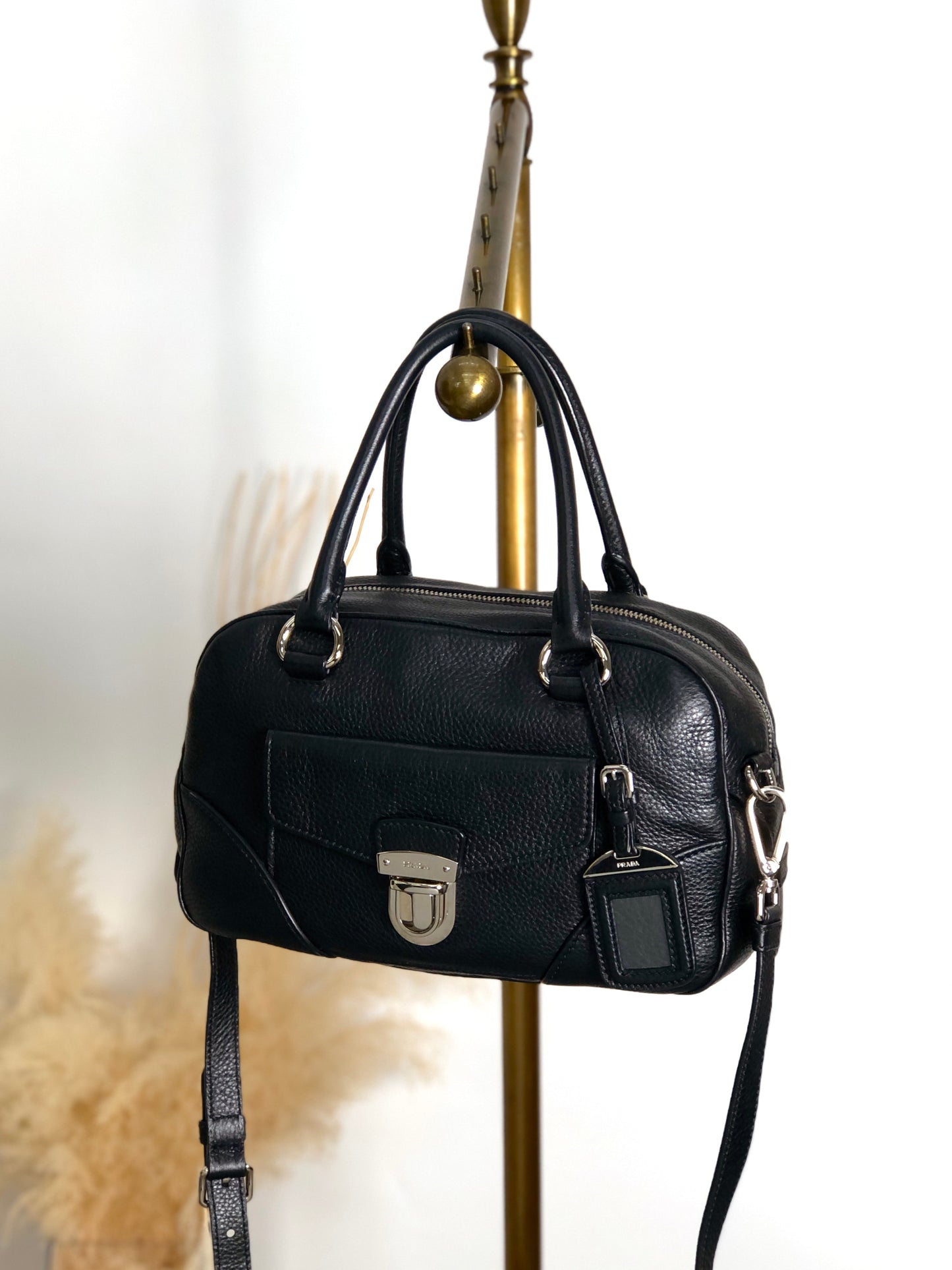 PRADA Logo Two-way Small Boston bag Shoulder bag Black Vintage 6yvxeb