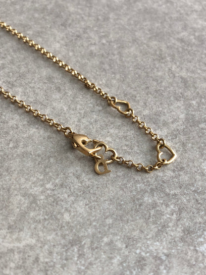 Christian Dior D Motif Rhinestone Necklace Gold Vintage yjzjbw