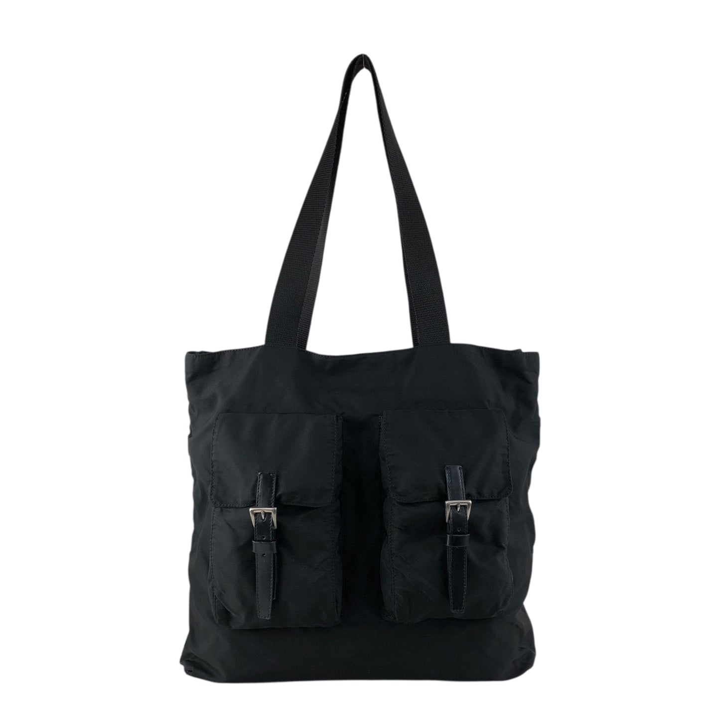 PRADA Tessuto Triangle Logo Double Pocket Totebag Black Vintage ui25rj