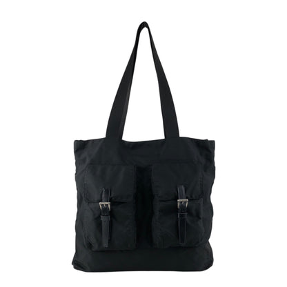 PRADA Tessuto Triangle Logo Double Pocket Totebag Black Vintage ui25rj