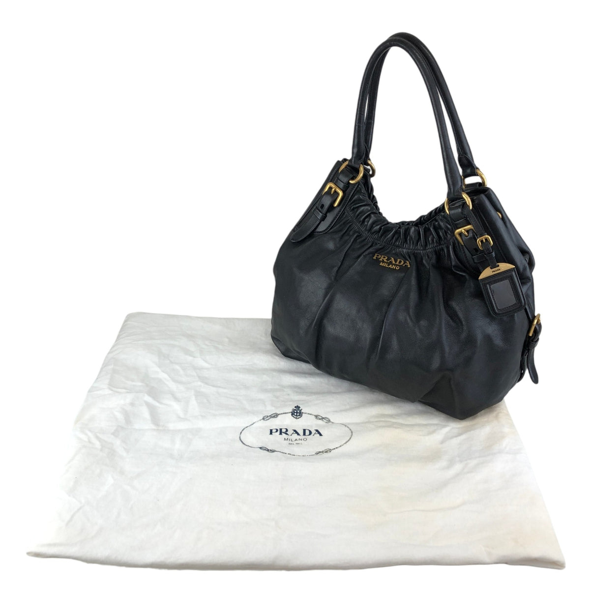PRADA Logo Shoulder bag Hobobag Black Vintage k2n6cf
