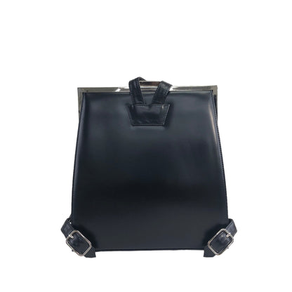 Yves Saint Laurent Metal Clasp Patent Leather Backpack Black Vintage enwrc5