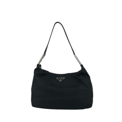 PRADA Tessuto Triangle Logo Shoulder bag Black Vintage 7c33nu