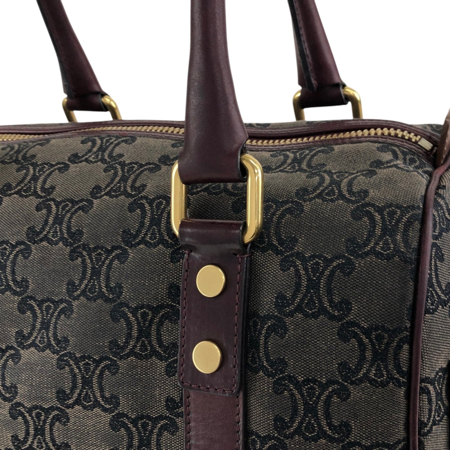 CELINE Blason Small Boston bag Handbag Gray Bordeaux Vintage iksjrc