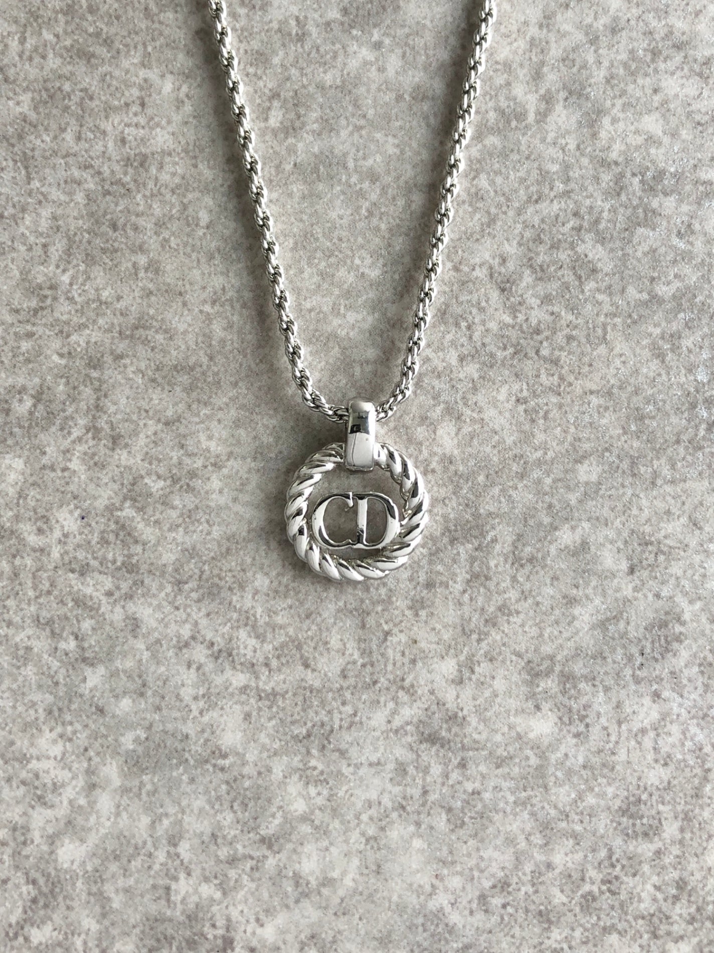 Christian Dior CD Logo Necklace Silver Vintage 3kfw2b