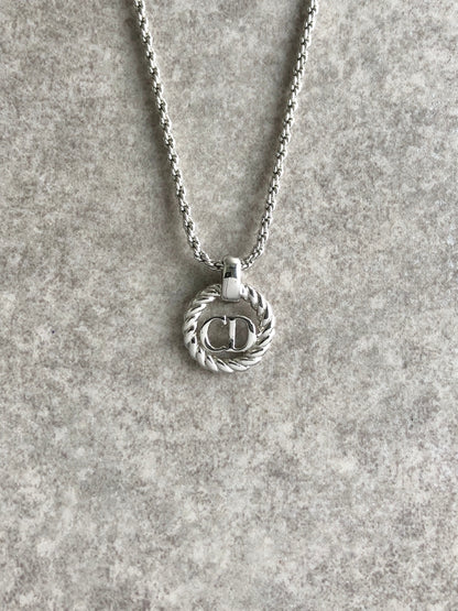 Christian Dior CD Logo Necklace Silver Vintage 3kfw2b