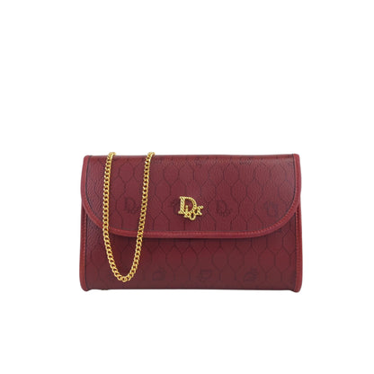 Christian Dior Honeycomb Pattern Logo Chain Shoulder bag Red Vintage u8temv