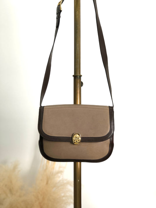 CELINE Emblem Motif Shoulder bag Beige×Brown Vintage jf47uv