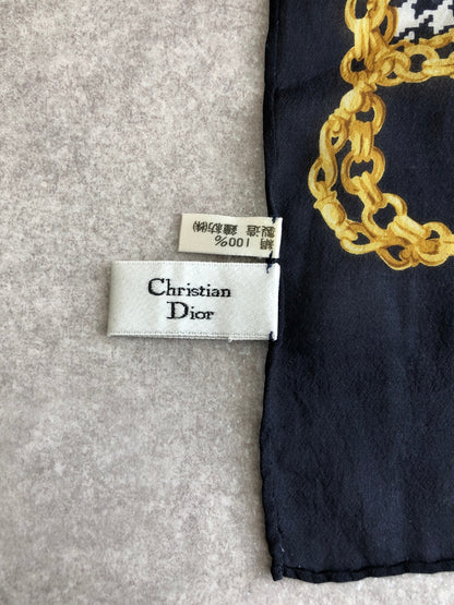 Christian Dior Scarf Black×White SILK100% Vintage hrv56r