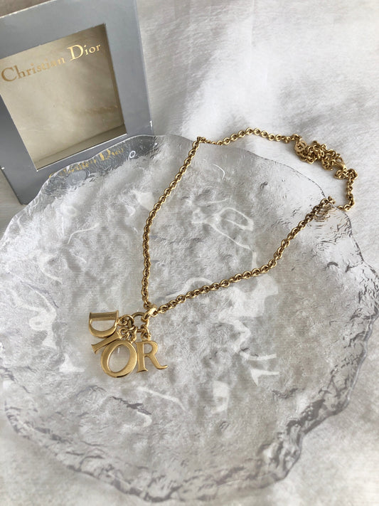 Christian Dior Logo Motif Necklace Gold Vintage i8wivf