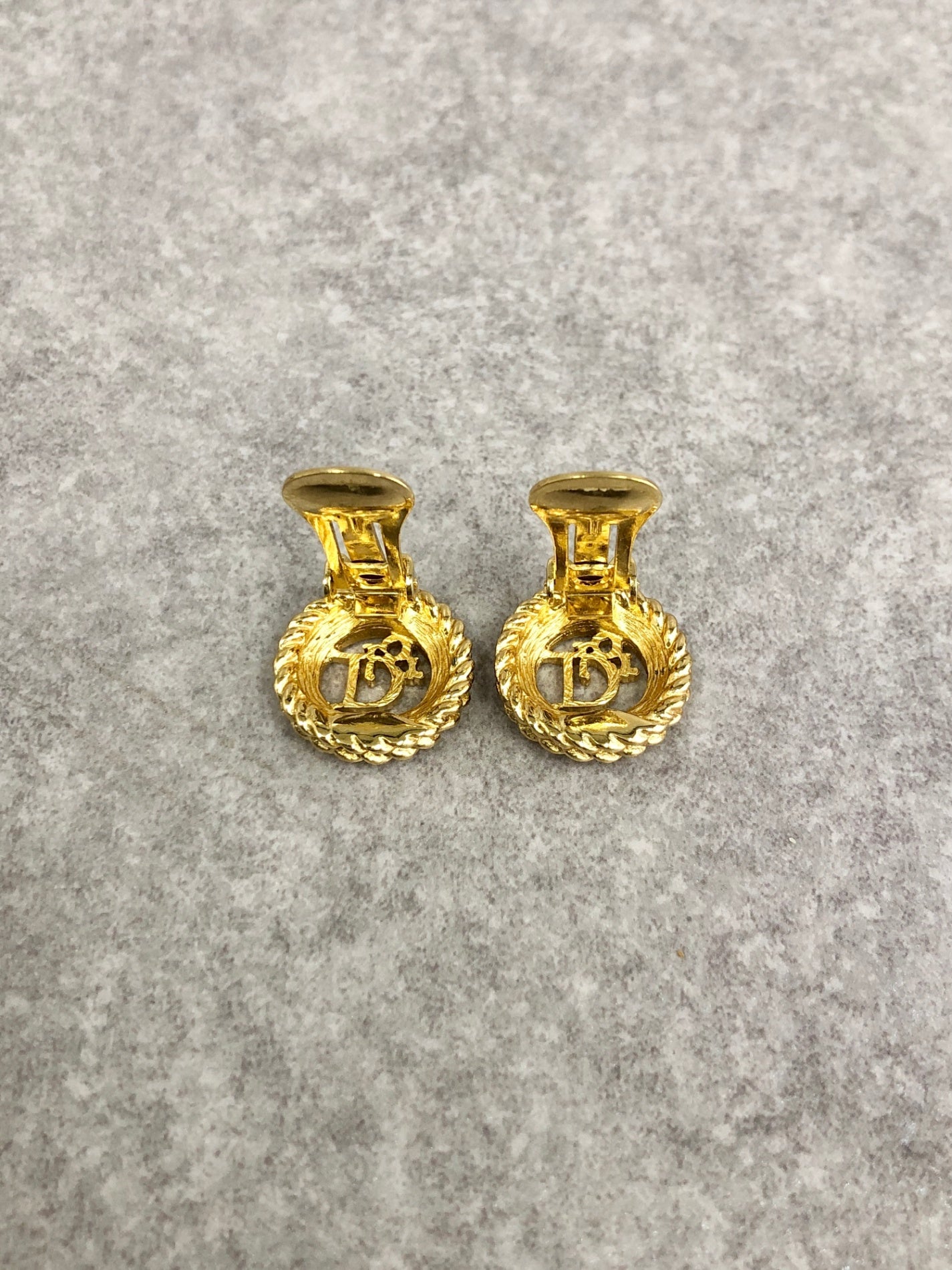 Christian Dior CD Logo Earrings Gold Vintage xxhu63