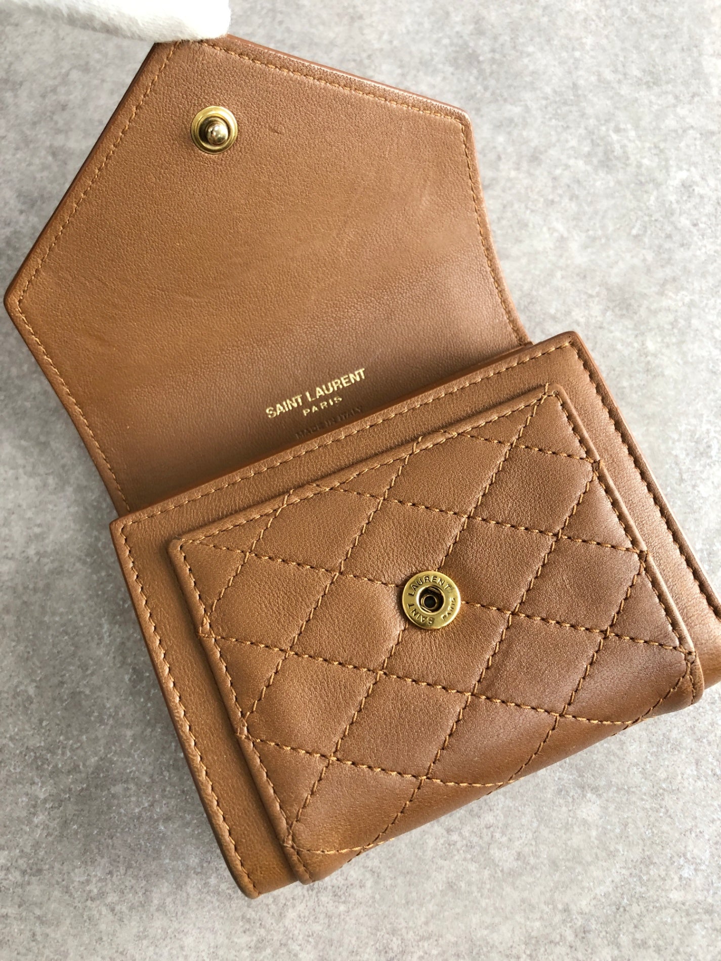 SAINT LAURENT PARIS YSL Logo Trifold Wallet Brown Vintage 2d43kh