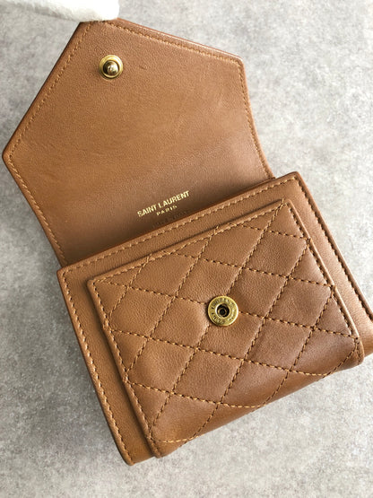 SAINT LAURENT PARIS YSL Logo Trifold Wallet Brown Vintage 2d43kh