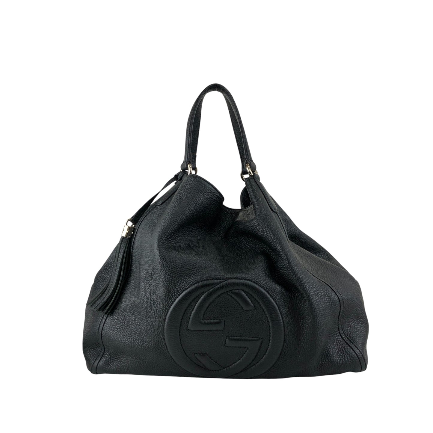 GUCCI Logo Embossed Tassel Shoulder bag Hobobag Black Vintage p2pw3n