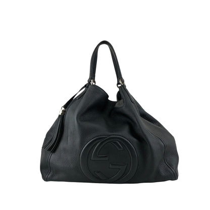 GUCCI Logo Embossed Tassel Shoulder bag Hobobag Black Vintage p2pw3n