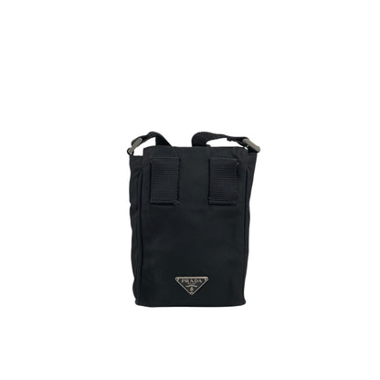 PRADA Tessuto Triangle Logo Front Buckle Small Shoulder bag Black Vintage efbuwg
