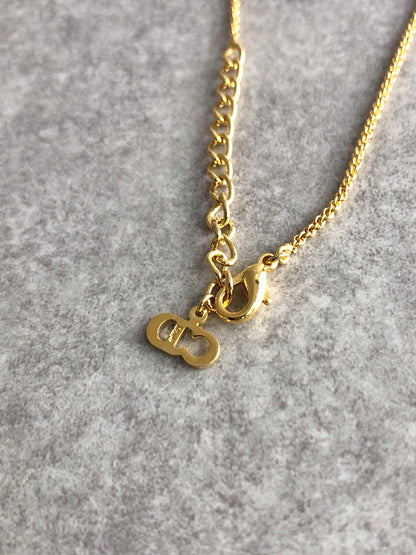 Christian Dior CD Logo Cube Necklace Gold Vintage uue8e6