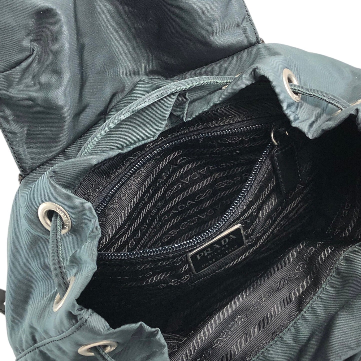 PRADA Tessuto Triangle Logo Double Pocket Backpack Green Vintage 43hn3u