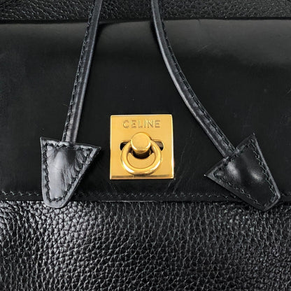 CELINE Gancini Front Pocket Drawstring Shoulder bag Black Vintage 3gt2jh
