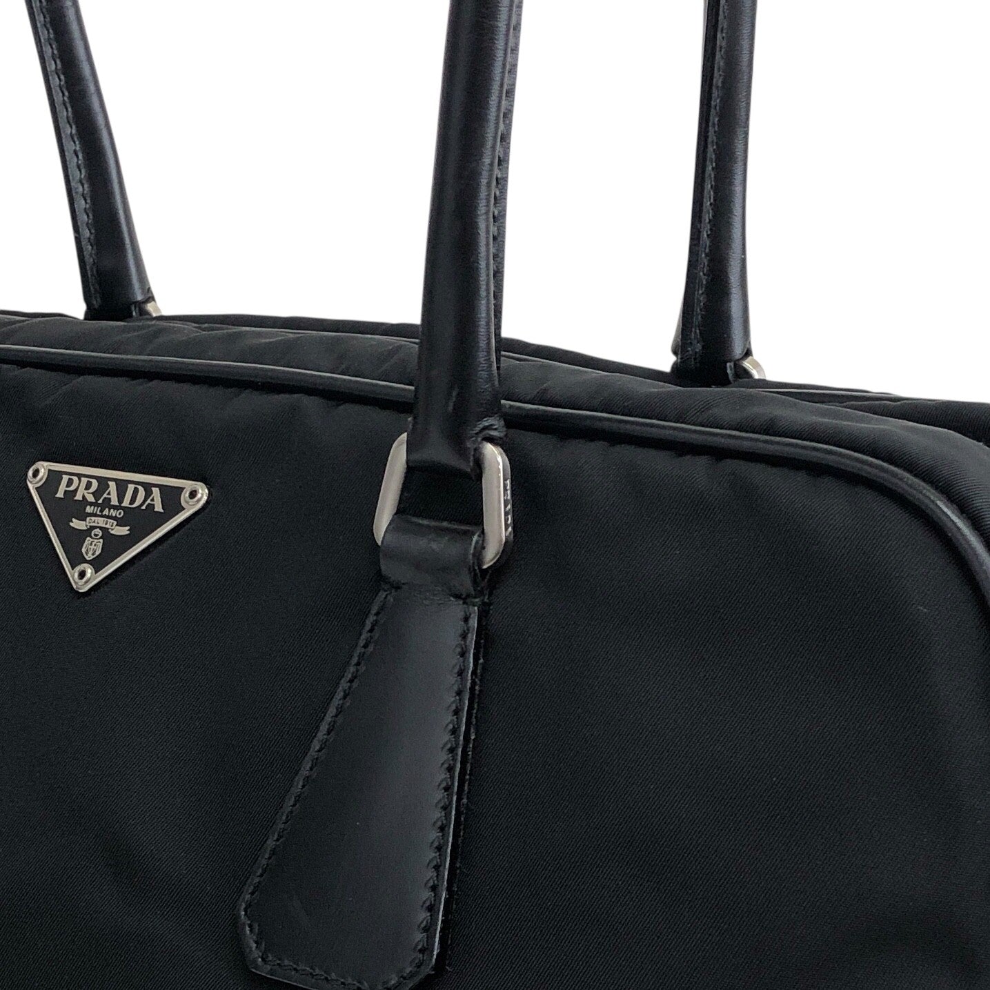 PRADA 三角形標誌小號波士頓包手提包黑色復古 djrwbv