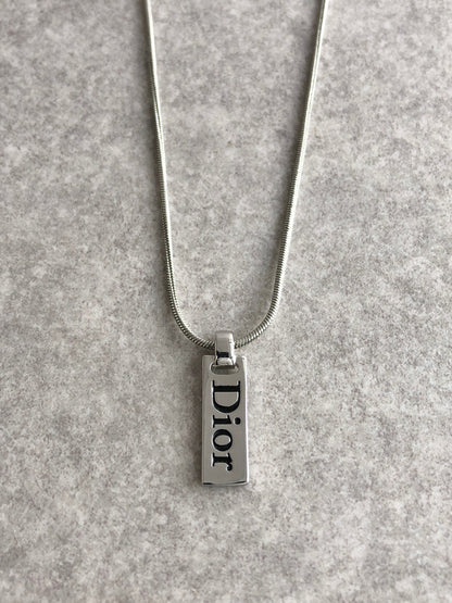 Christian Dior Logo Necklace Silver Vintage vanrpb