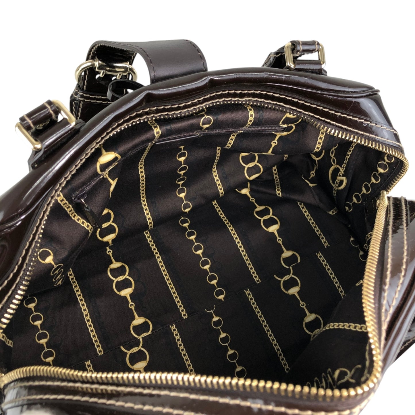 GUCCI Ribbon Motif Belt Handbag Boston bag Brown Vintage dan4kc