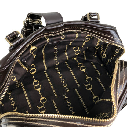 GUCCI Ribbon Motif Belt Handbag Boston bag Brown Vintage dan4kc