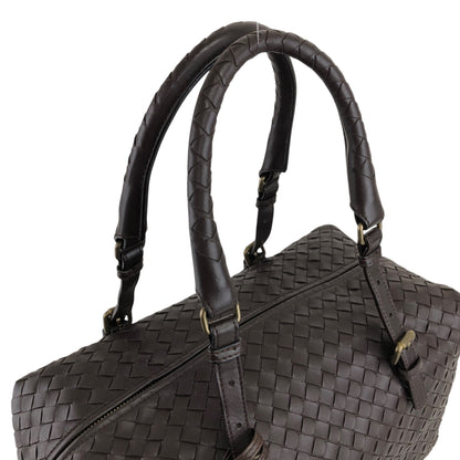 Bottega Veneta Intrecciato Padlock Boston bag Handbag Brown Vintage 2knttm